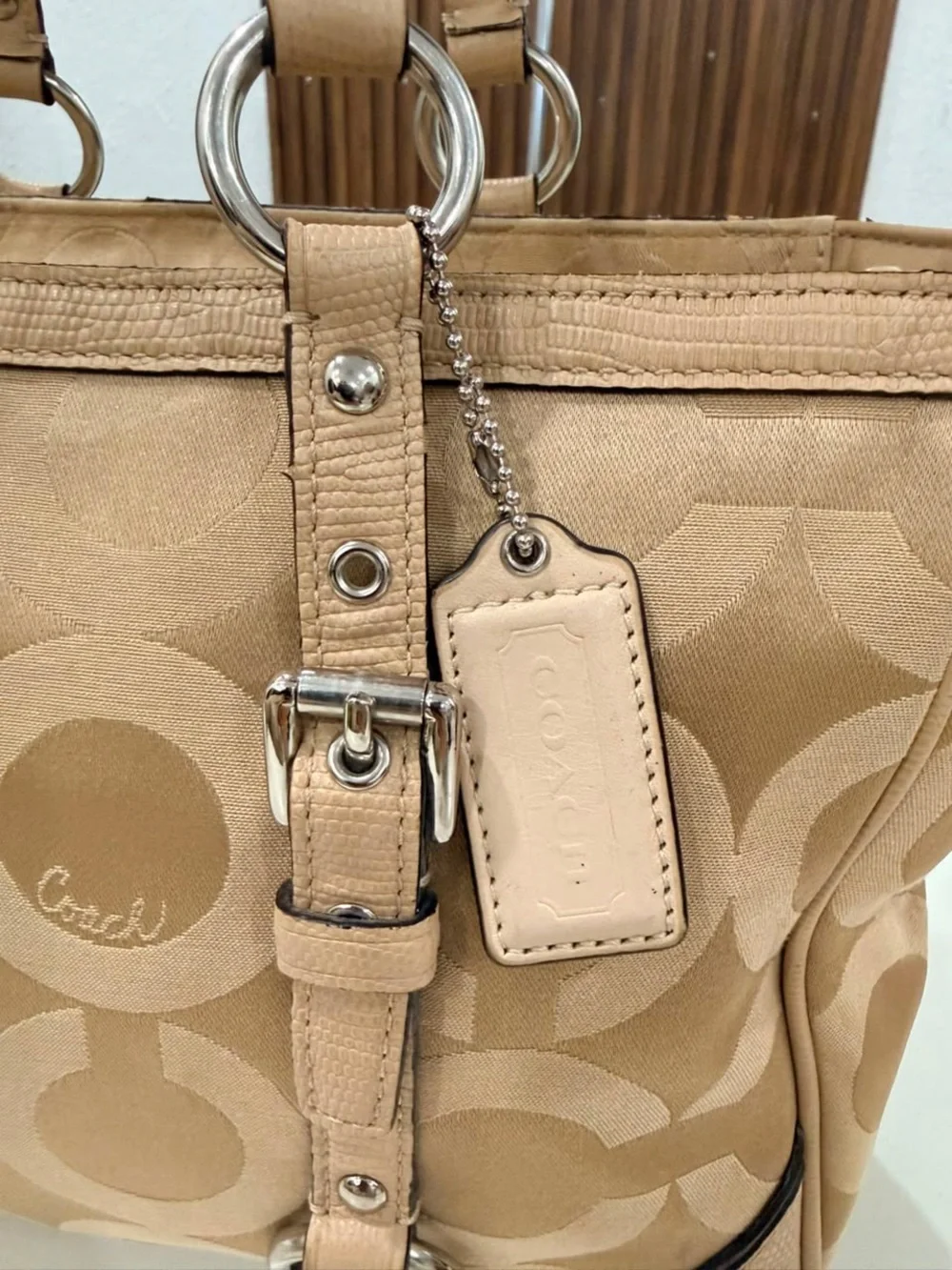 Coach Chelsea Y2K Canvas Leather OP Art Nuetral Tan Tote Shoulder Bag Purse